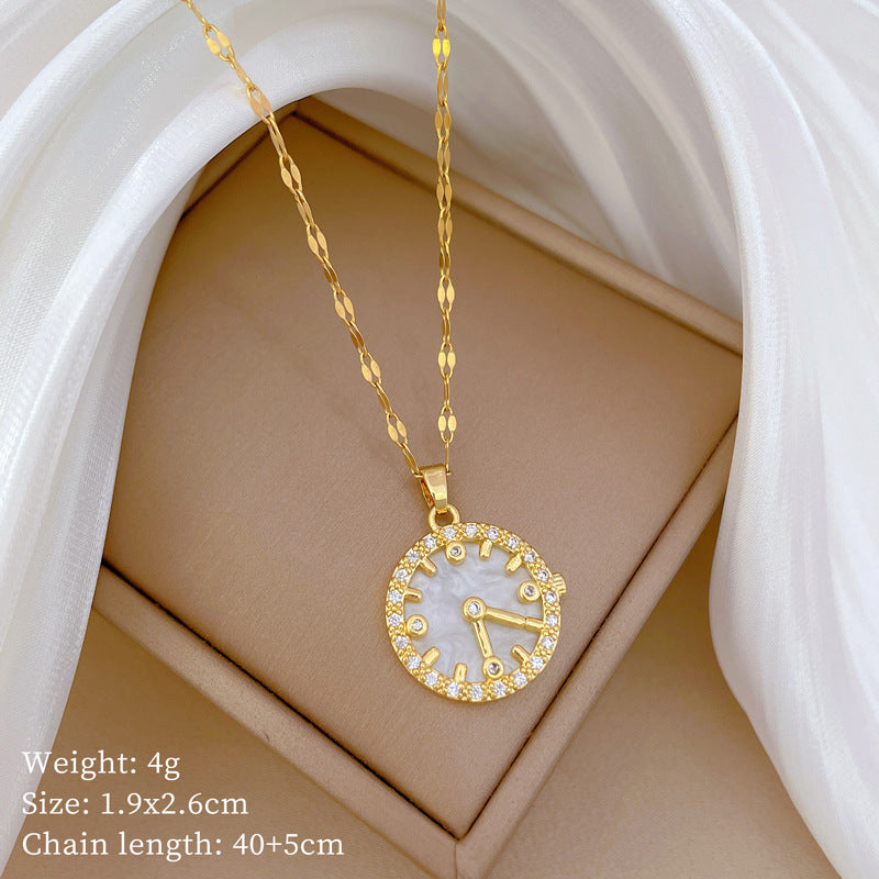 Collana da donna minimalista con intarsio di strass, in acciaio al titanio, con design geometrico