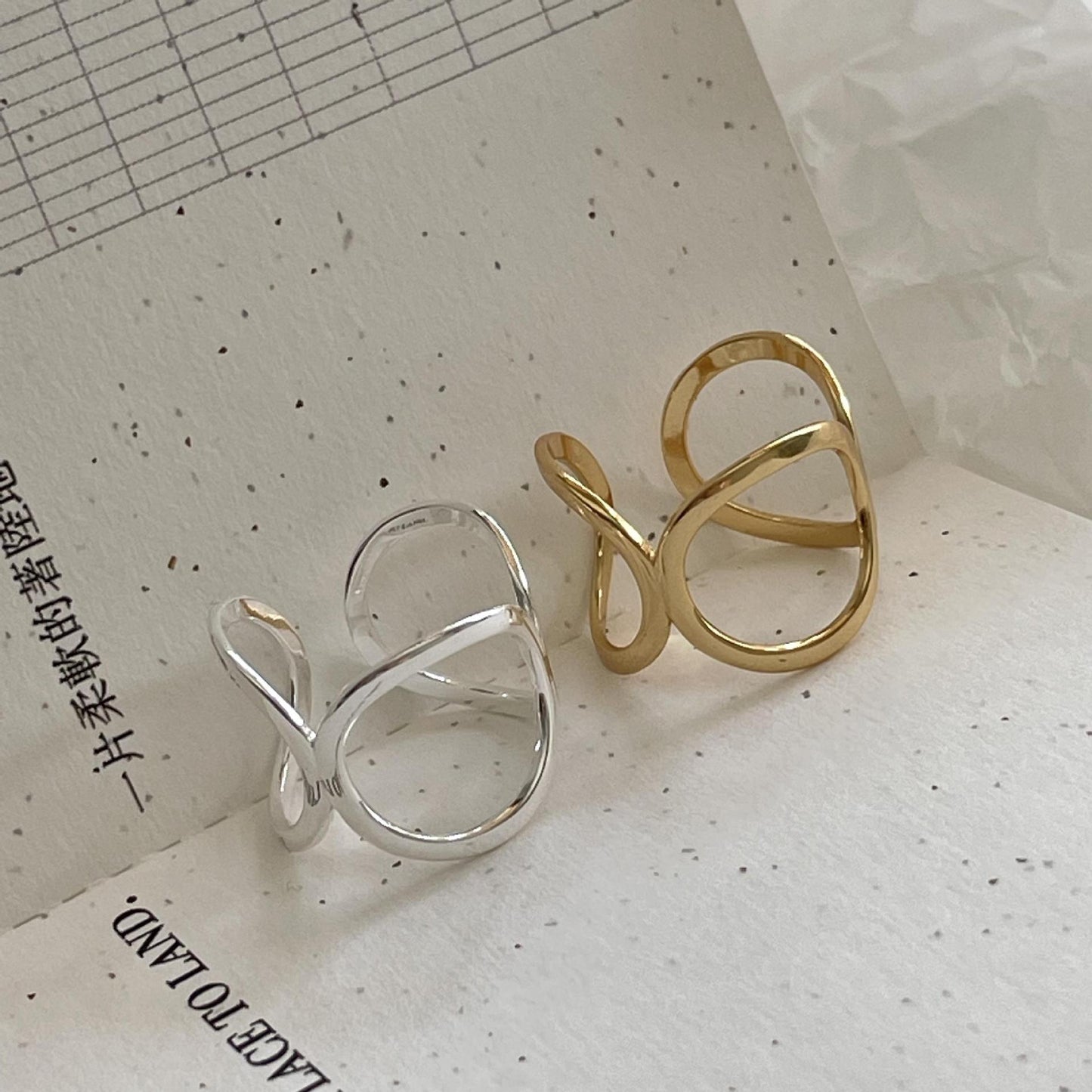 Anillo triple geométrico minimalista de plata de ley 925 para mujer