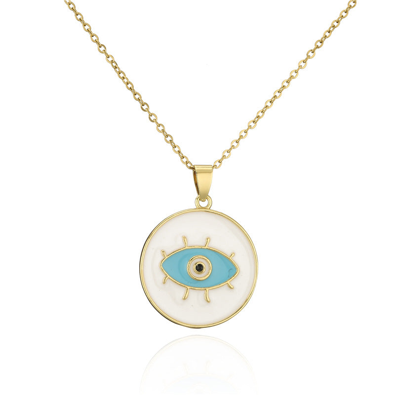 Collana Girocollo con Ciondolo Occhio di Allah Geometrico Minimalista da Donna in Rame con Incassatura Micro-Pavé su Catena a O
