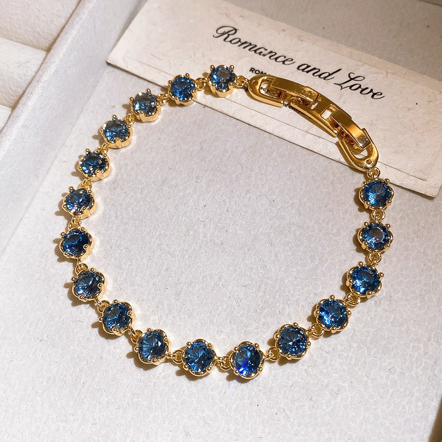 Luxury Elegant Brass Plated Crystal Cubic Zirconia Beaded Bracelet for Women