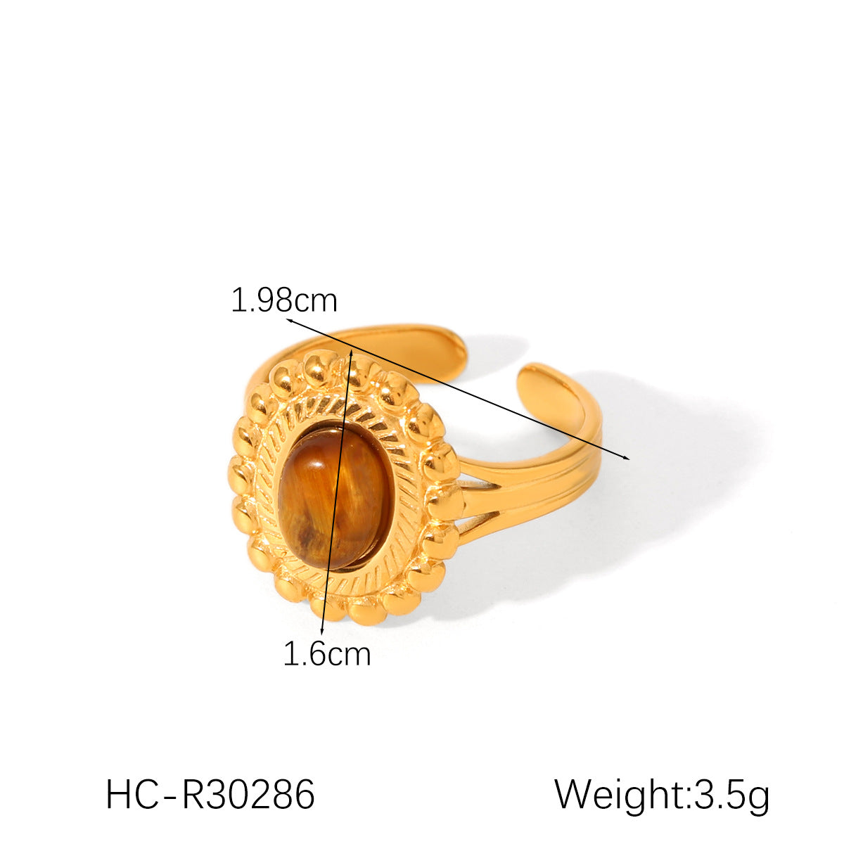 Vintage French Style Geometric Titanium Steel Ring for Women with Natural Tiger Eye Inlay, Hypoallergenic and Fade-Resistant