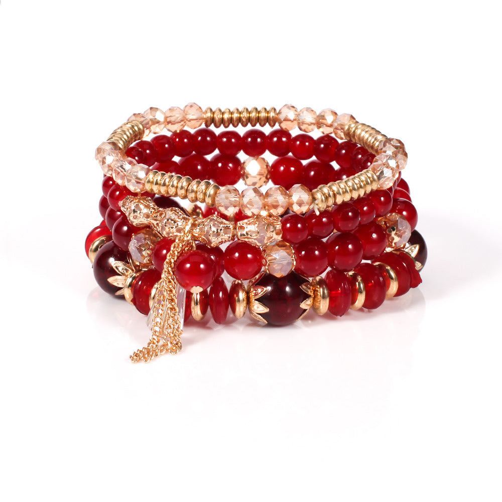 Bohemian Plated Agate Crystal Floral Bracelet Set Unisex