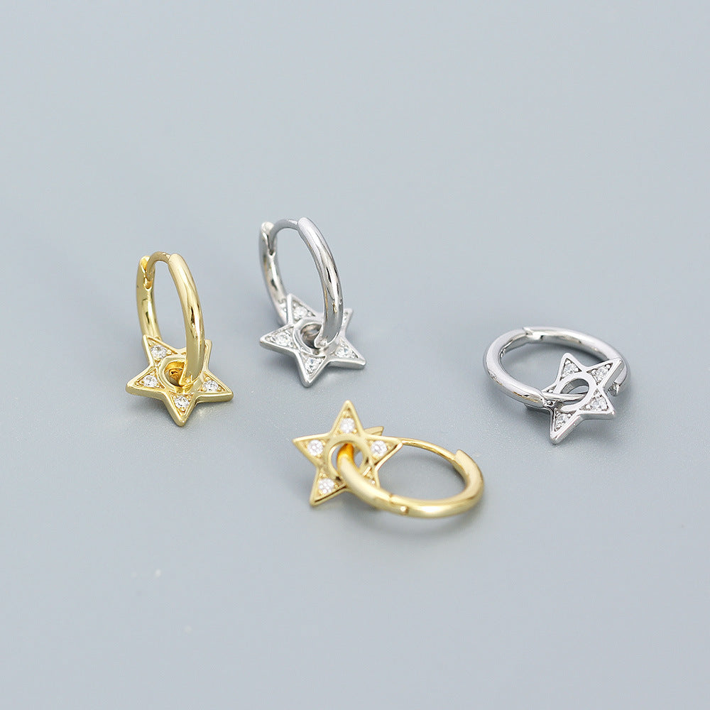 Minimalist Star-Shaped 925 Sterling Silver Stud Earrings with Rhinestone Inlay for Women