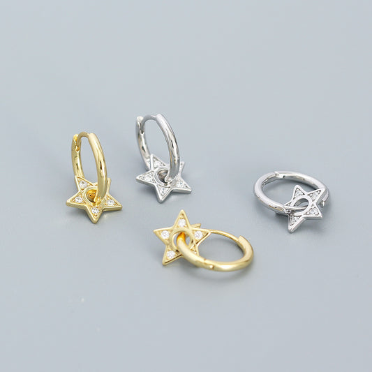 Minimalist Star-Shaped 925 Sterling Silver Stud Earrings with Rhinestone Inlay for Women