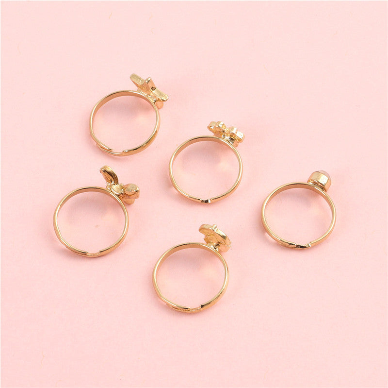 Cartoon Butterfly Floral Alloy Ring Set for Kids with Enamel Finish and Rhinestone Inlay