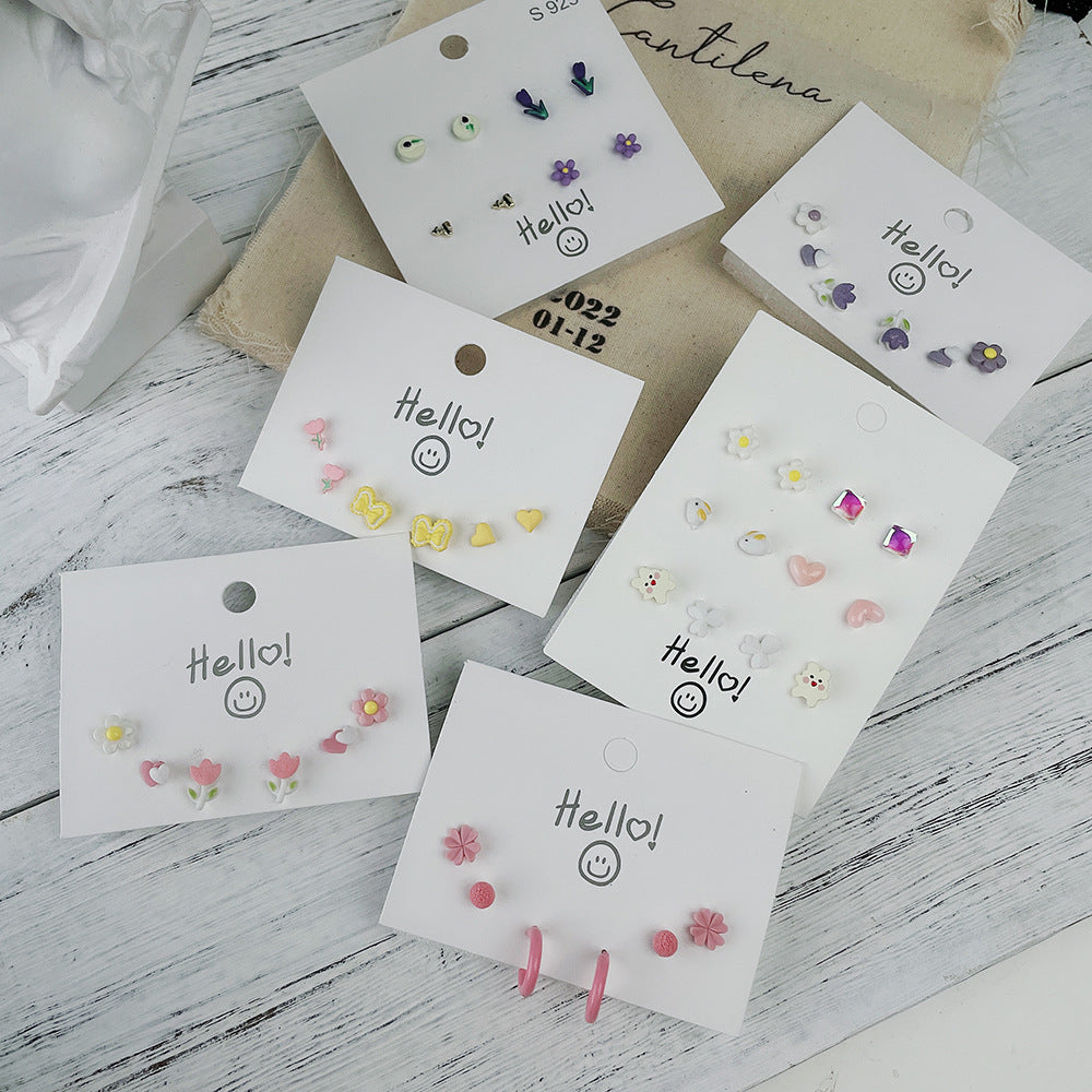 Sweet Heart Butterfly Alloy Stud Earrings Set with 925 Sterling Silver Posts for Women