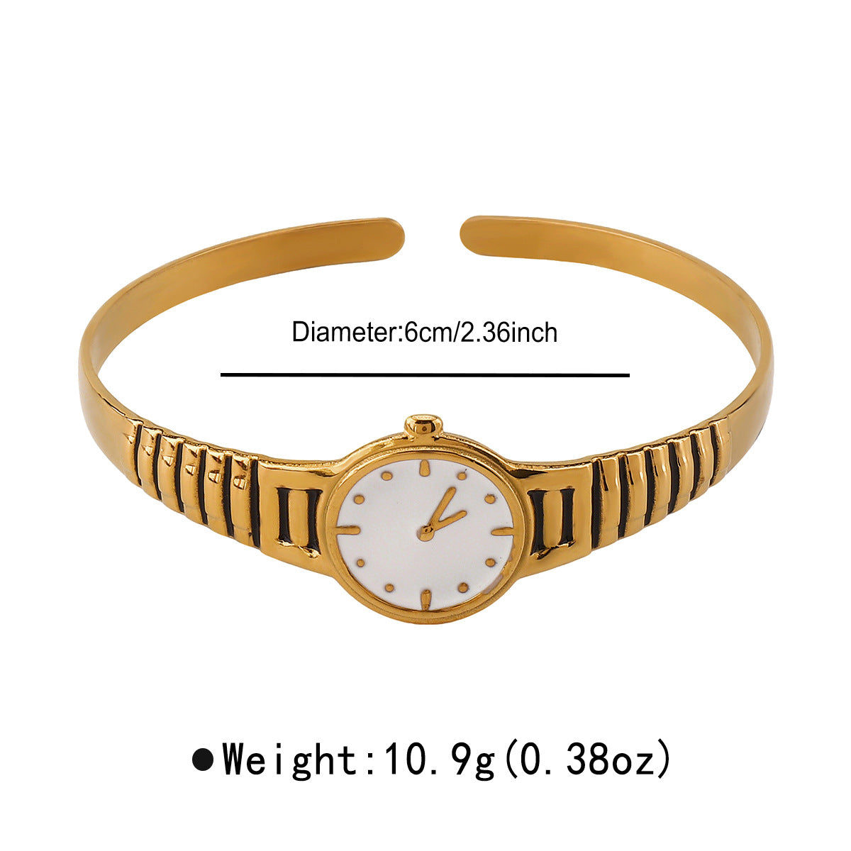 Brazalete de Reloj Minimalista de Acero Inoxidable para Mujer con Acabado Chapado y Estilo de Pulsera Abierta Ajustable