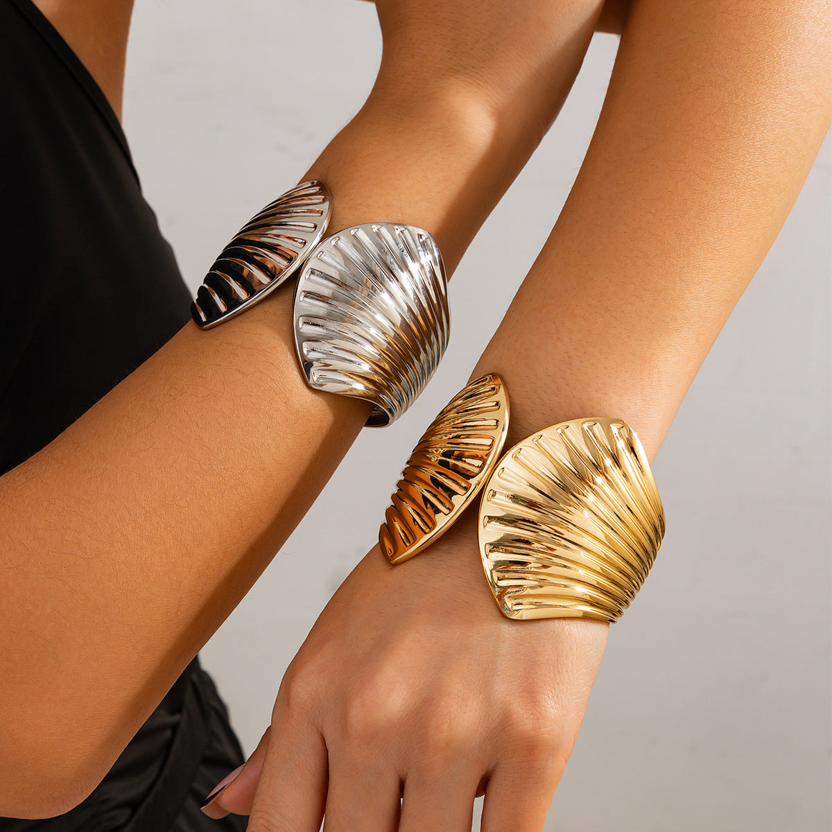 Personalized Alloy Plated Scallop Shell Wide Cuff Bracelet