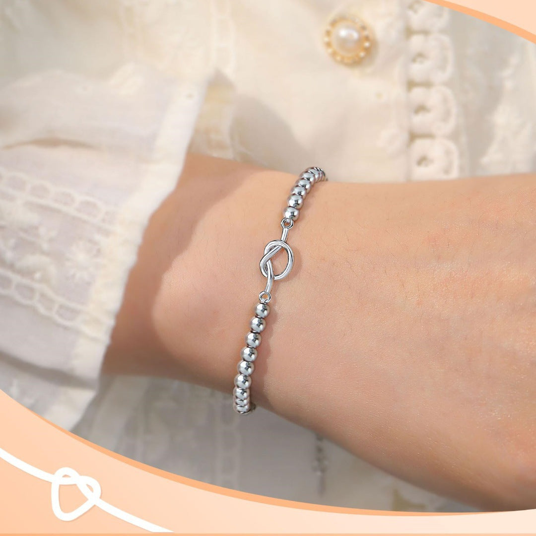 Minimalist Elegant Heart Knot Plated Stainless Steel Ball Chain Adjustable Bracelet for Women