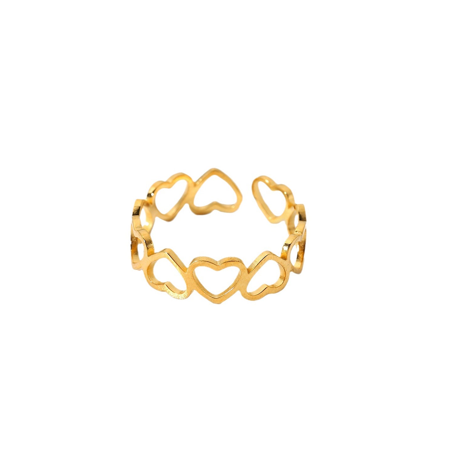 Minimalist Hollow Heart-Shaped Open Ring for Women in Stainless Steel with 18K Gold Plating