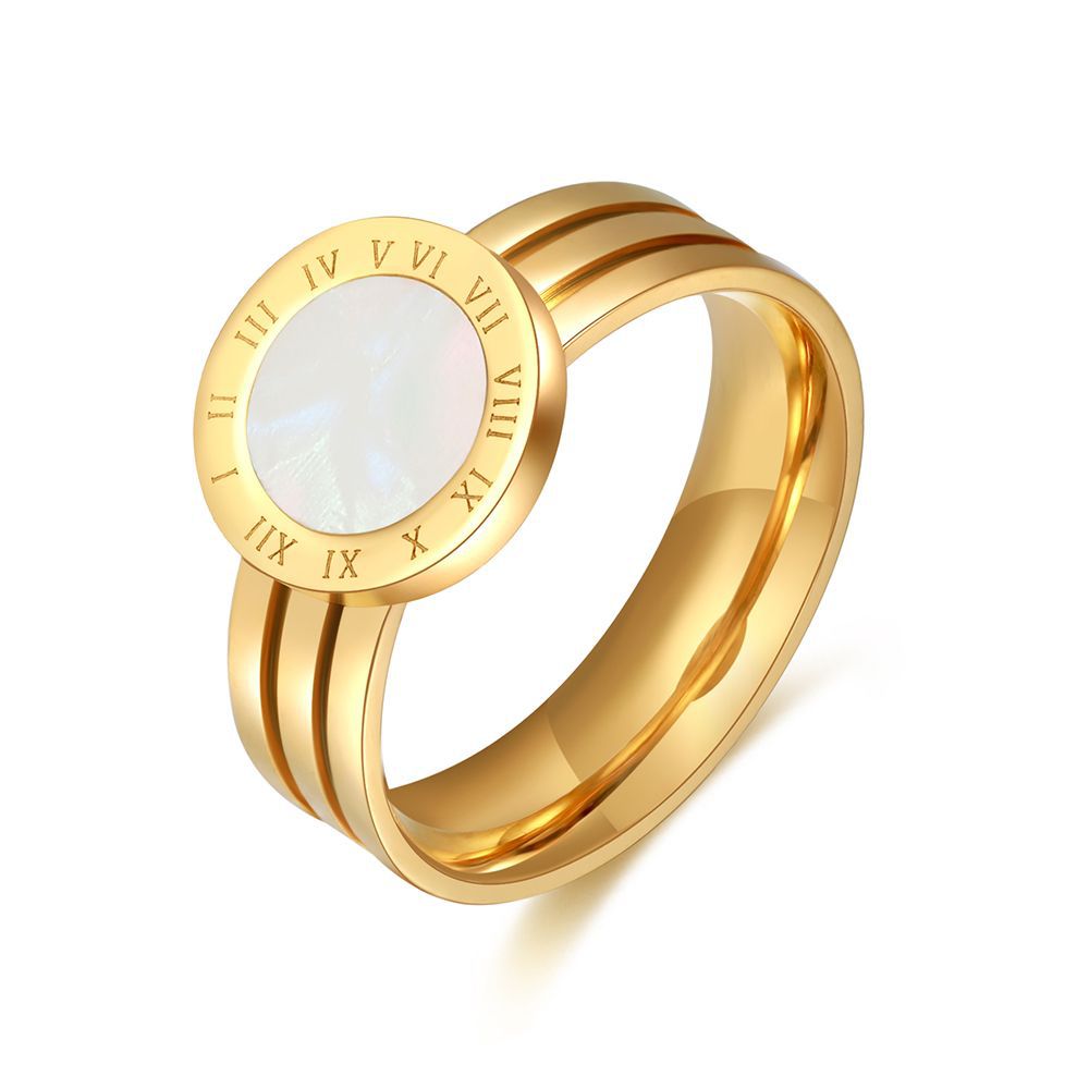 18K Gold Plated Stainless Steel Number Ring with Acrylic Inlay
