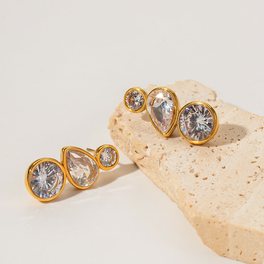 Orecchini geometrici in acciaio inossidabile con placcatura in oro 18 carati e intarsio di zirconi da donna, gioielli alla moda minimalisti lucidi