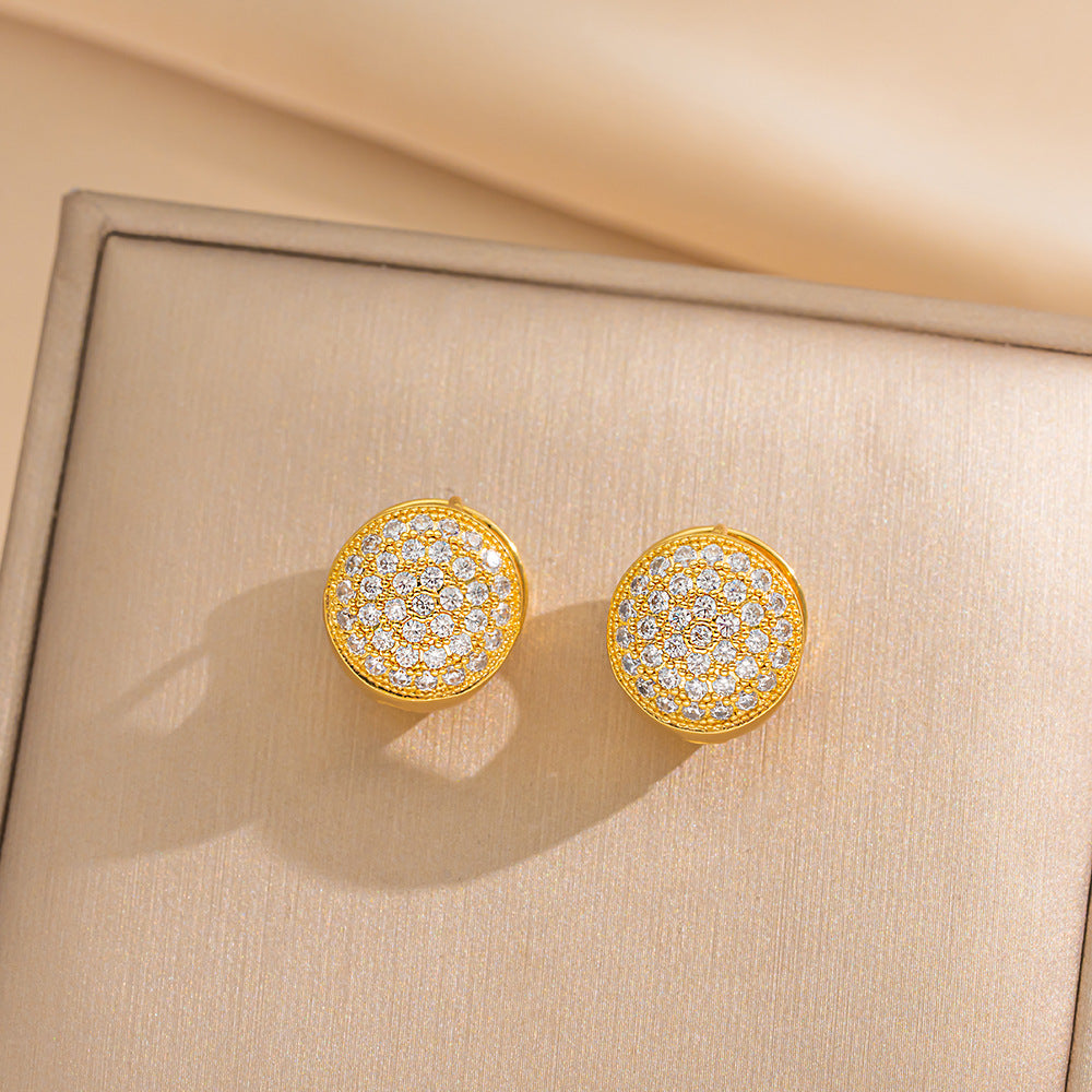 Orecchini a perno Saturno minimalisti color oro in ottone con zirconi per donna