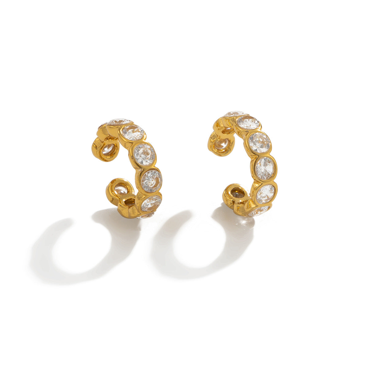 Luxury Geometric Round Stainless Steel PVD Micro Inlaid Cubic Zirconia Earrings for Women