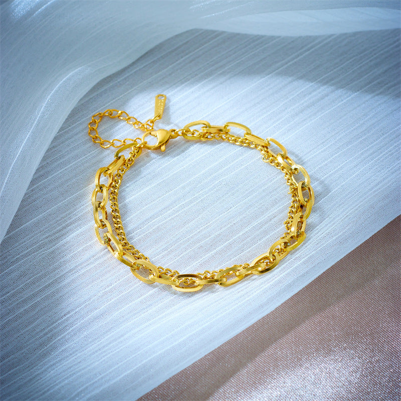 Pulsera de doble capa apilable de Hip Hop minimalista vintage de acero de titanio chapado para mujer