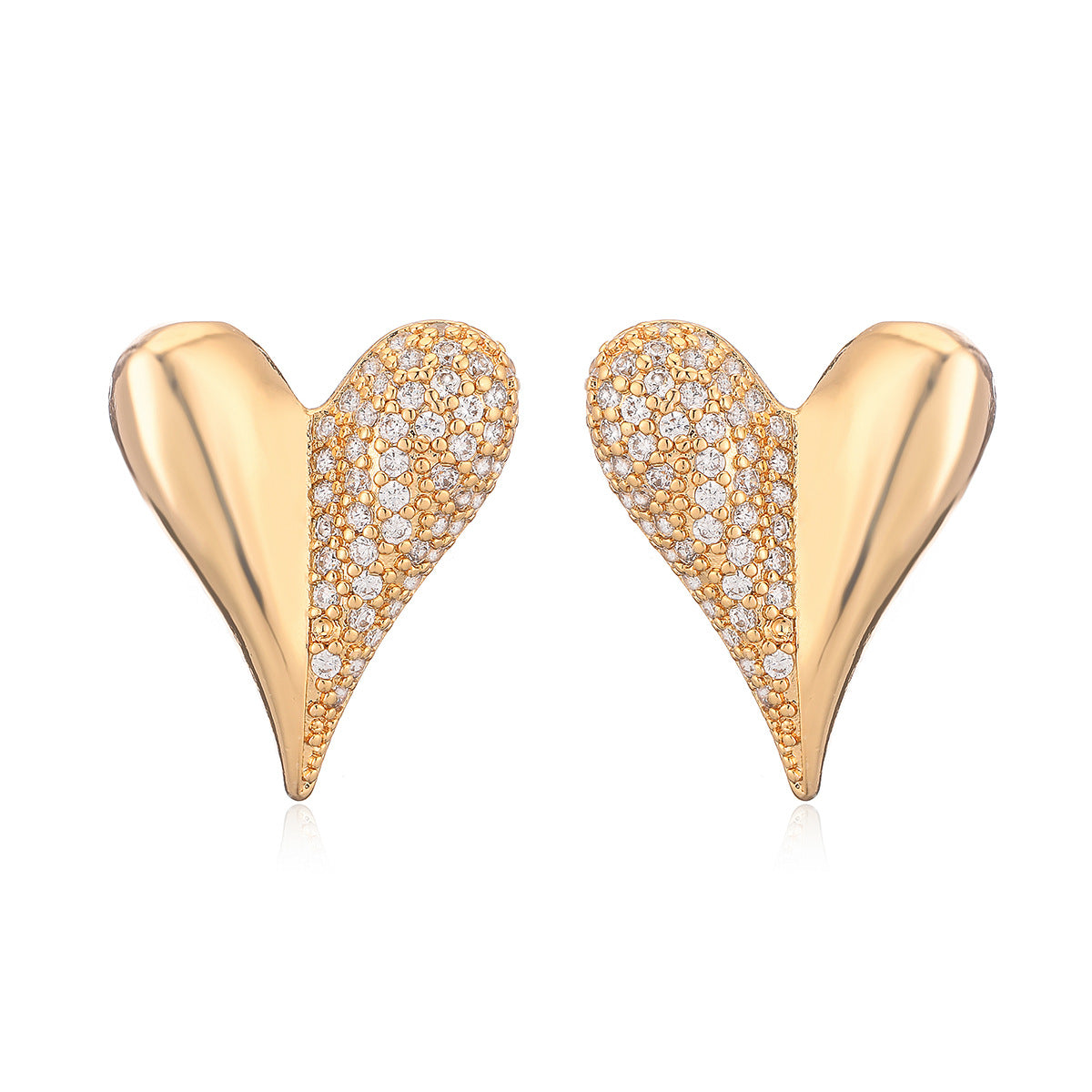 Minimalist Heart-Shaped Cubic Zirconia Stud Earrings for Women in Copper with Micro-Pave Setting