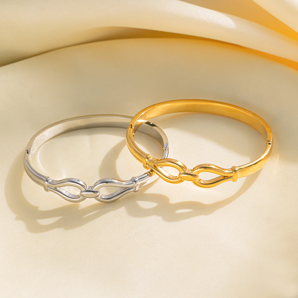 Minimalist Titanium Steel Bracelet with Vacuum Plating and Polished Finish Geometric Oval Design