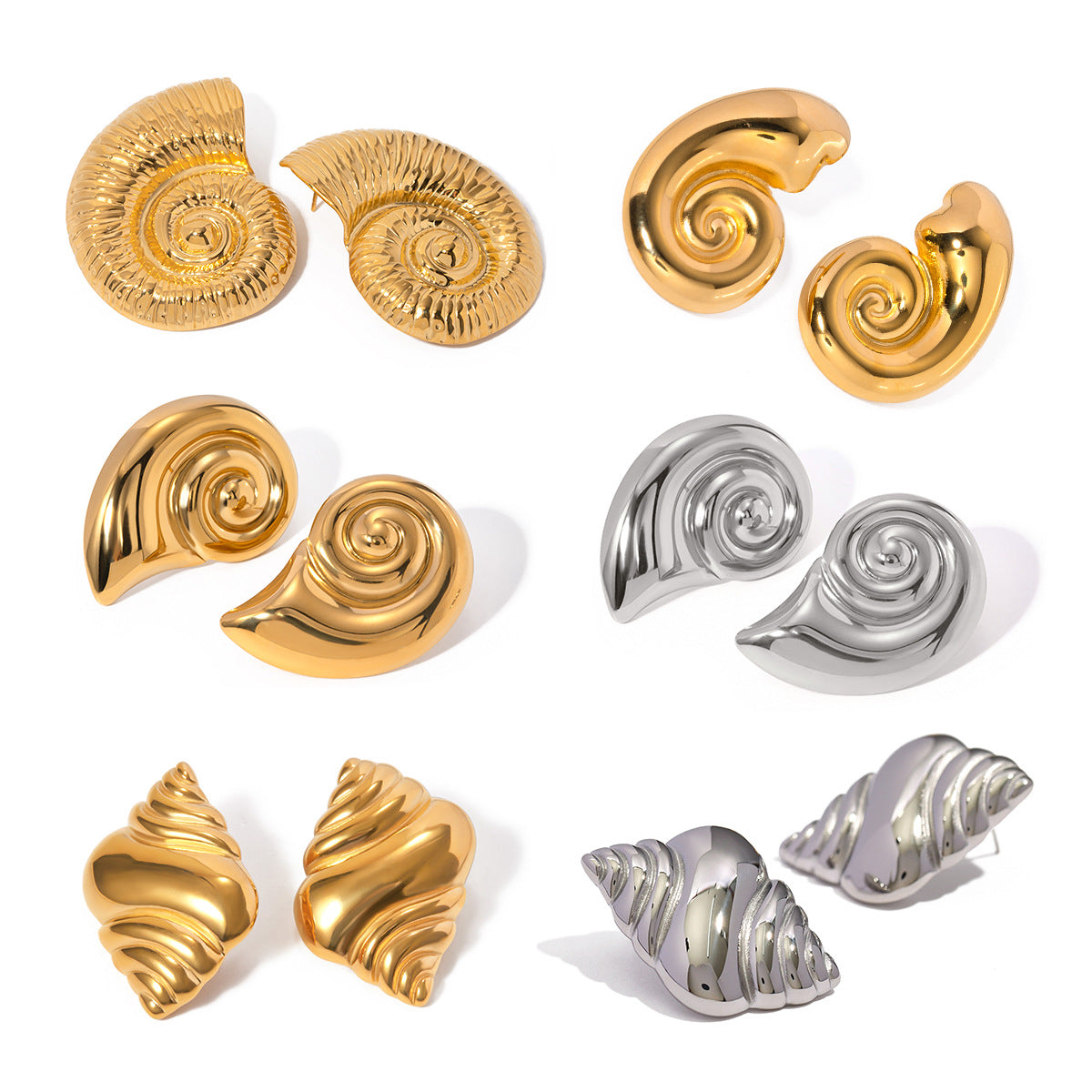 Orecchini a perno da donna a forma di conchiglia in acciaio inossidabile, placcati, ispirati alla spiaggia, minimalisti, Estate 2024