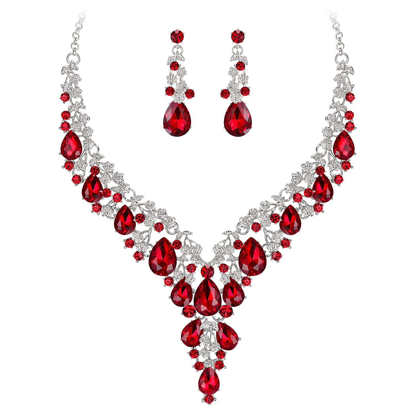 Fashionable Waterdrop-Shaped Rhinestone Pendant Necklace and Earrings Set with O-Chain for Women