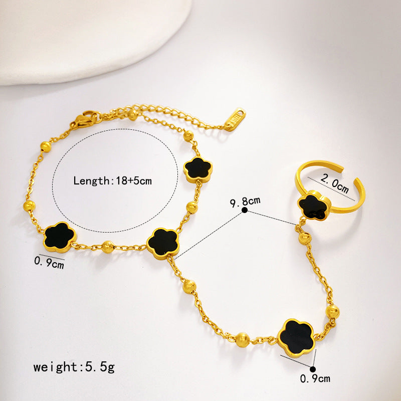 Matte Gold Plated Titanium Steel Butterfly Bead Hand Chain Ring