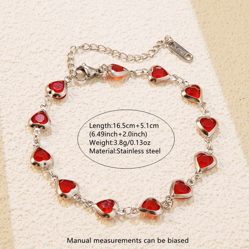 Elegante set collana e bracciale in acciaio inossidabile con zirconi cubici a cuore per donna