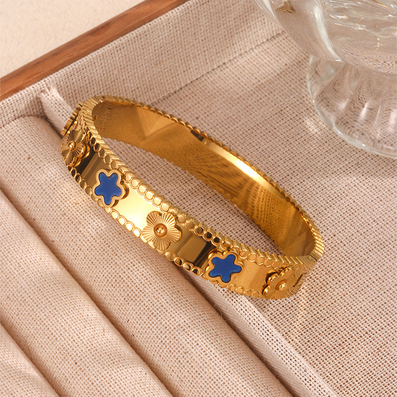 Elegant 18K Gold Plated Geometric Round Titanium Steel Bracelet
