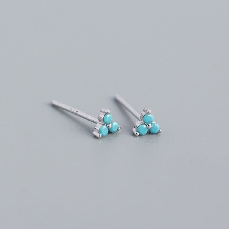Minimalist Elegant 925 Sterling Silver Inlaid Diamond Plant Stud Earrings