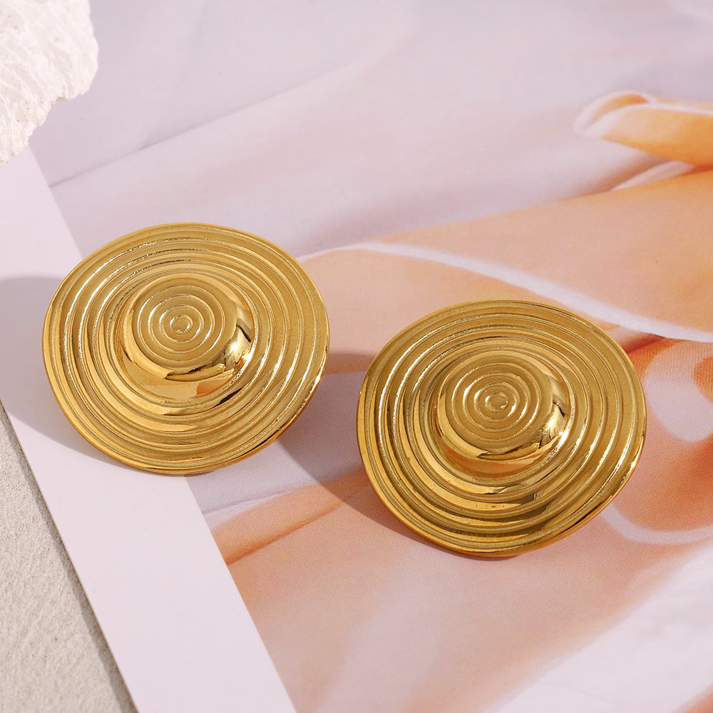 Minimalist Geometric Stainless Steel 18K Gold Plated Circle Stud Earrings for Women