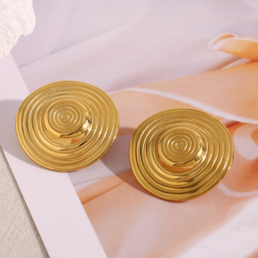Minimalist Geometric Stainless Steel 18K Gold Plated Circle Stud Earrings for Women