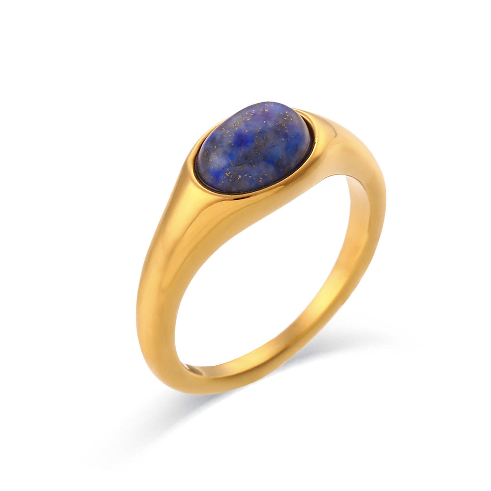 Minimalist Geometric Titanium Steel Ring with Gold Plating for Women Natural Stone Accent Fashion Office Wear