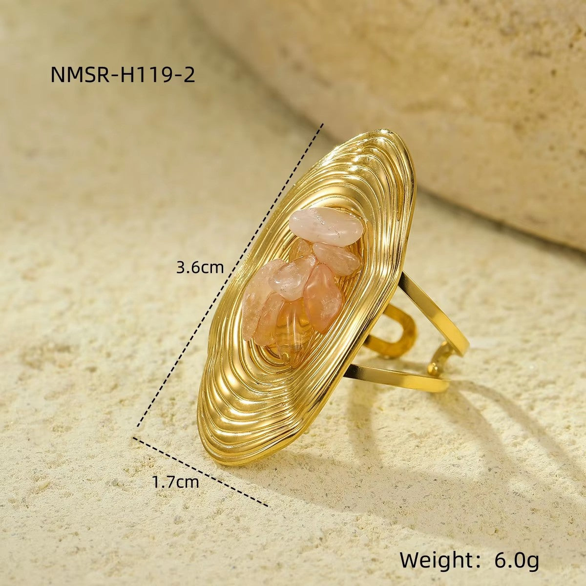 Anillo minimalista de acero inoxidable con forma ovalada e incrustaciones de piedra natural para mujer, joyería de lujo