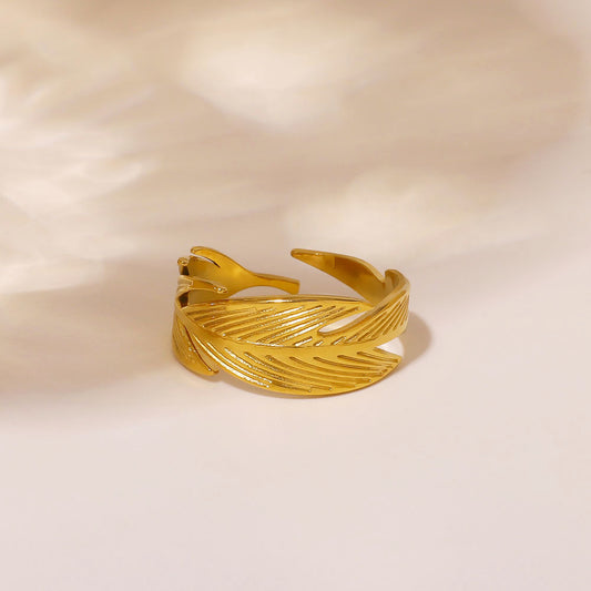 Anello aperto a foglia geometrica minimalista Fiore placcato oro 18 carati Acciaio inossidabile Gioielli unisex