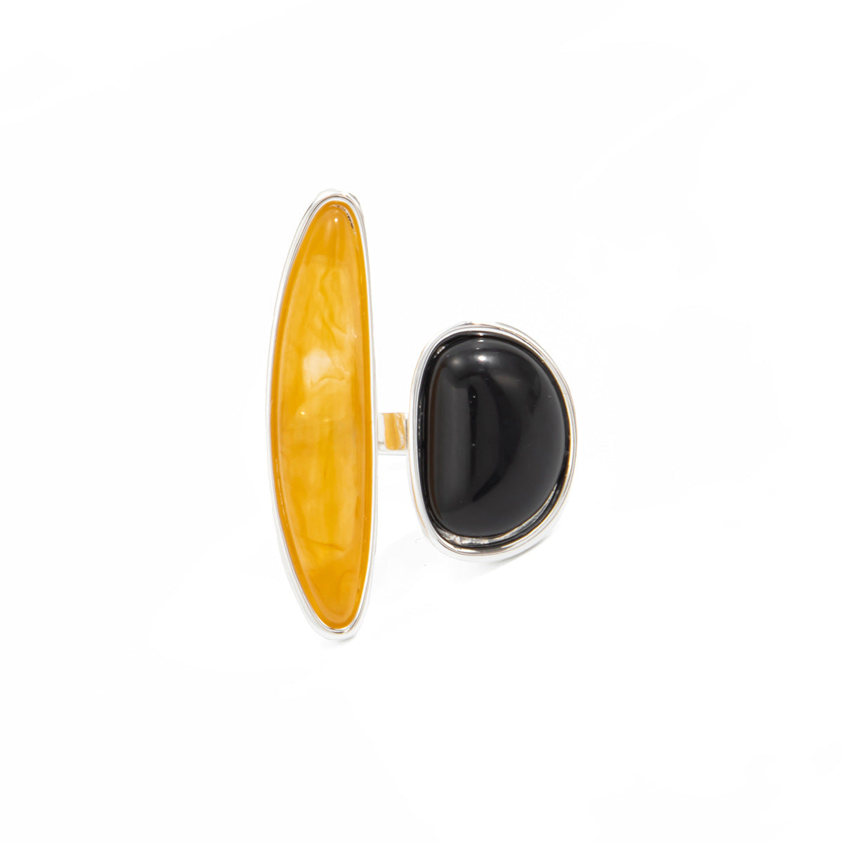 Vintage Geometric Oval Gemstone Plated Zinc Alloy Open Ring for Women
