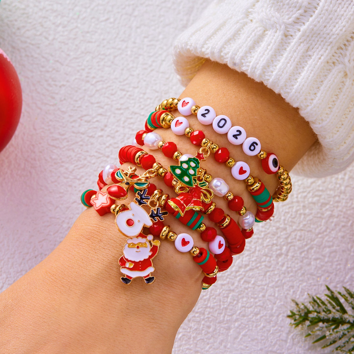 Sweet Christmas-Themed Bracelet Set with Snowman Reindeer Bell and Tree Charms Crystal Handmade Fashion Bracelets for Women