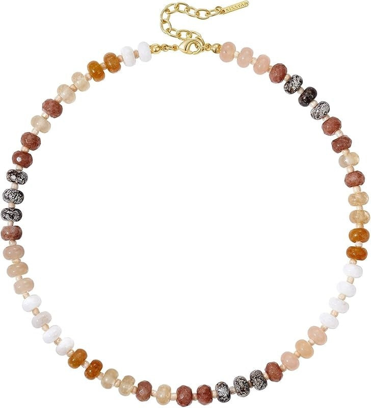Bohemian Round Gemstone Ball Chain Necklace Unisex Handmade Jewelry