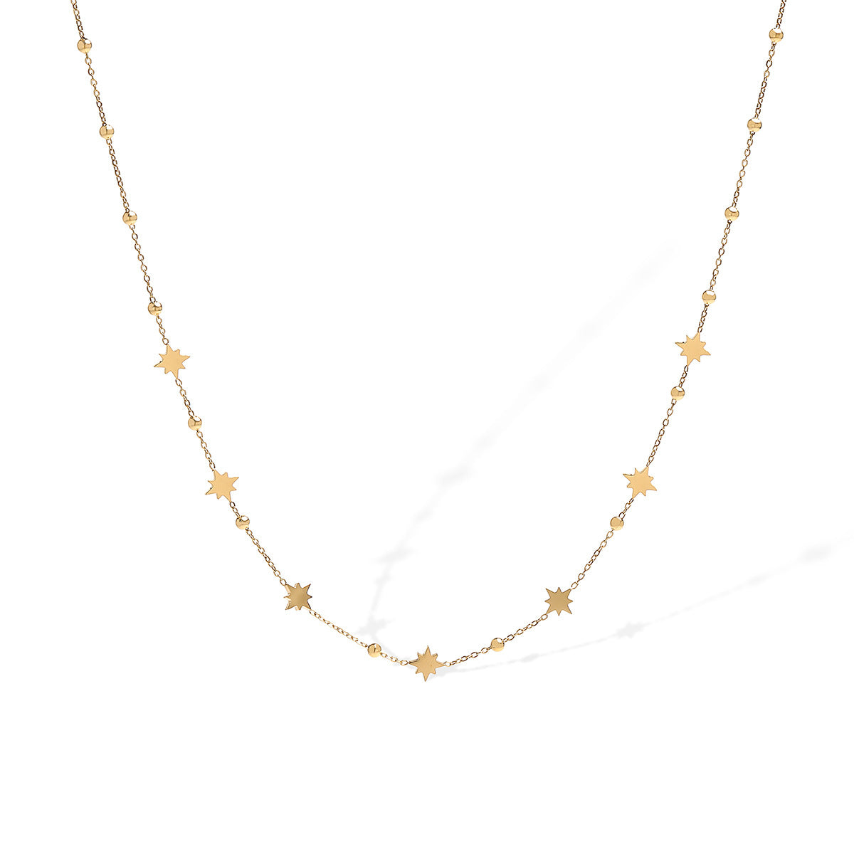Fashionable Geometric Eight-Pointed Star Pendant Necklace for Women with 18K Gold Plated Stainless Steel Locket Chain
