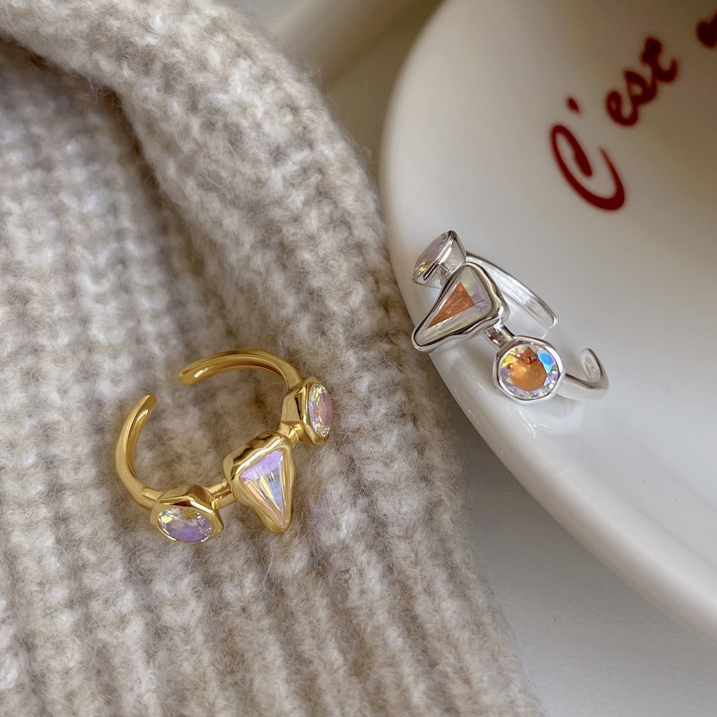 Minimalist S925 Sterling Silver Ring for Women with Geometric Shape and Rhinestone Inlay