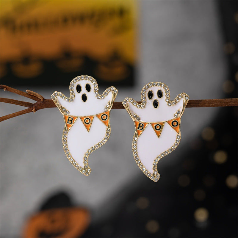 Sweet and Edgy Cartoon Pumpkin Skull Dangle Earrings in Alloy with Electroplated Finish for Women
