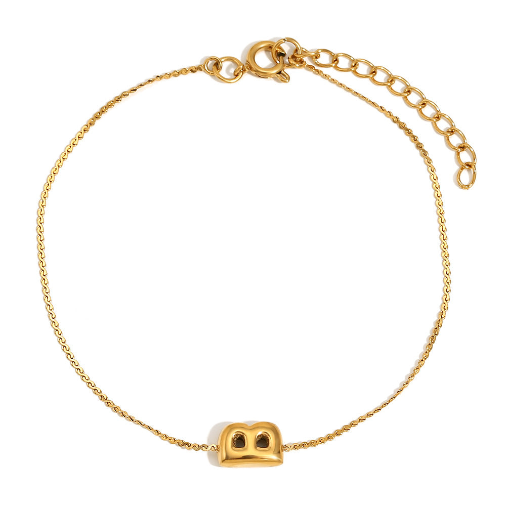 Pulsera de Burbujas para Mujer de Acero Inoxidable con Letra S Minimalista y Chapado en Oro de 18K
