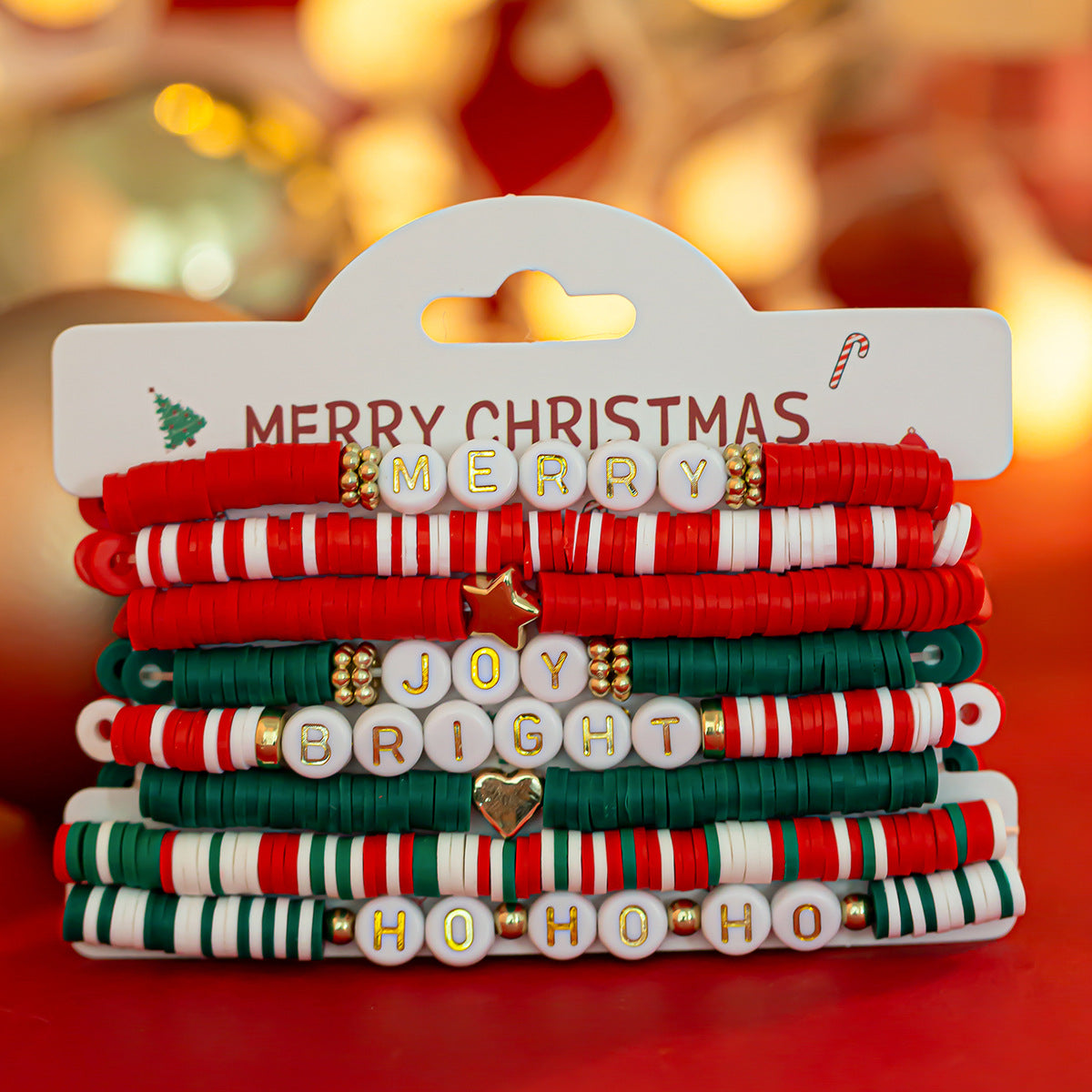 Christmas Letter Resin Bracelet Set Colorful Irregular Beaded with Strawberry and Watermelon Elements Unisex