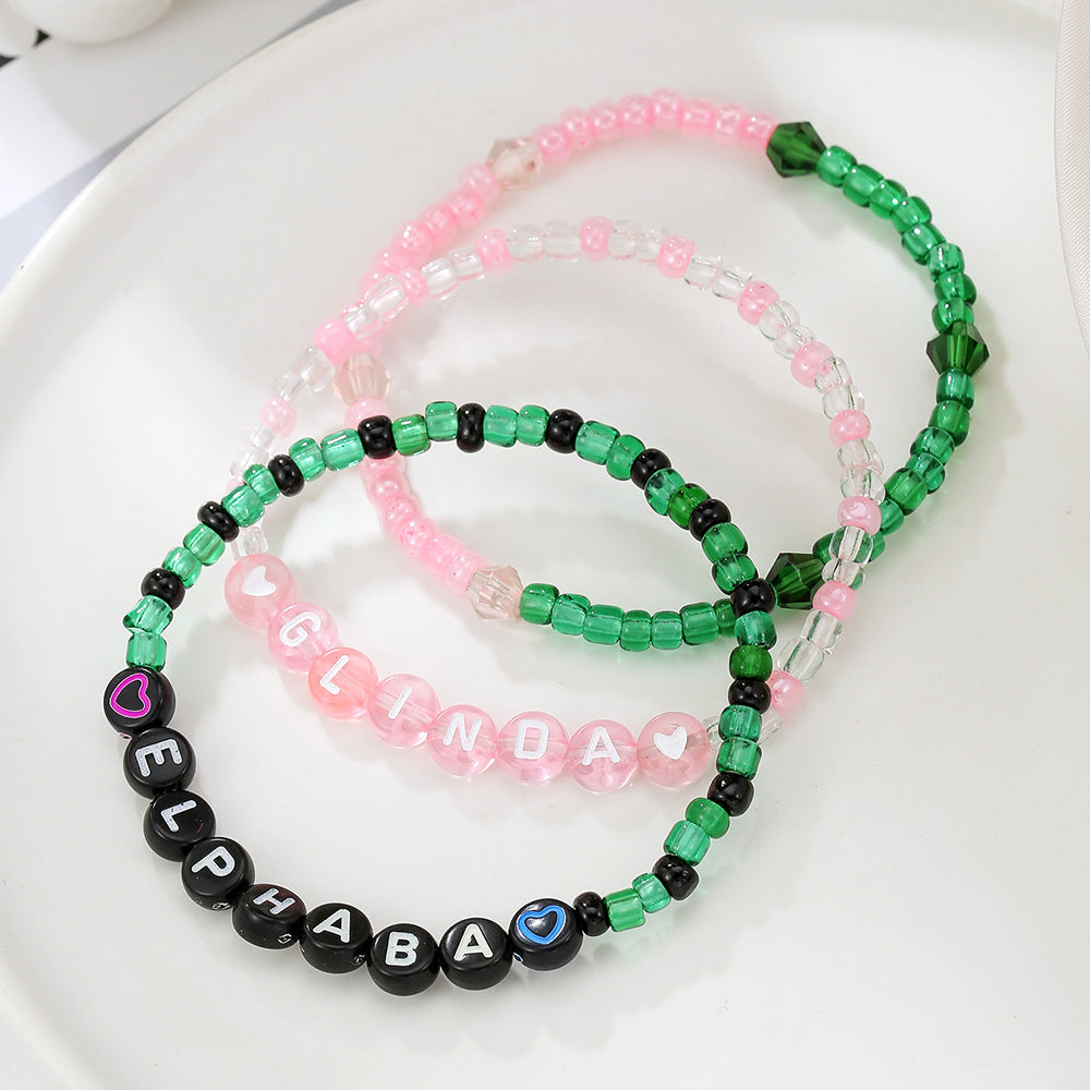 Streetwear Handmade Letter Polymer Clay Acrylic Glass Bead Bracelet Unisex