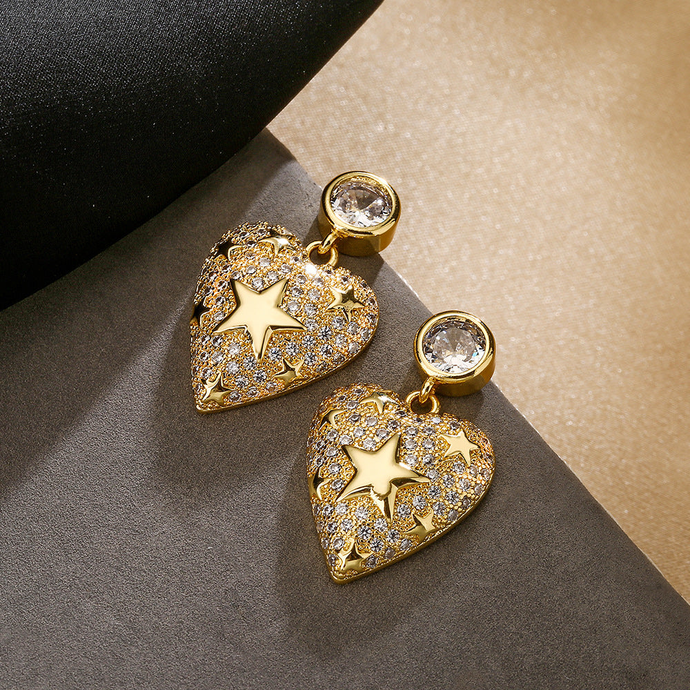 Orecchini Minimalisti a Cuore Geometrico in Zirconia per Donna in Rame con Design di Lusso Leggero e alla Moda