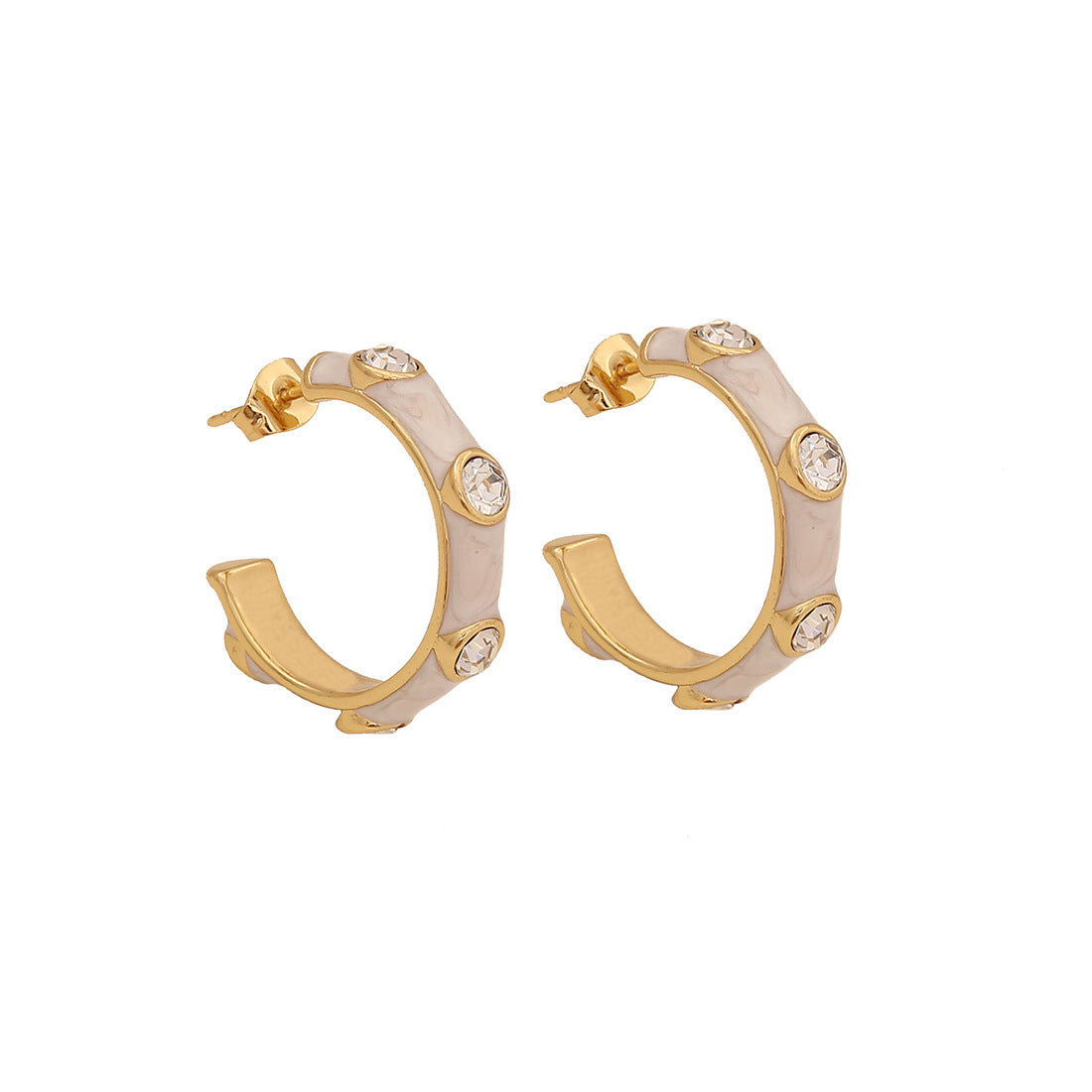 Pendientes de acero inoxidable esmaltados vintage en forma de C con diseño de línea geométrica para mujer