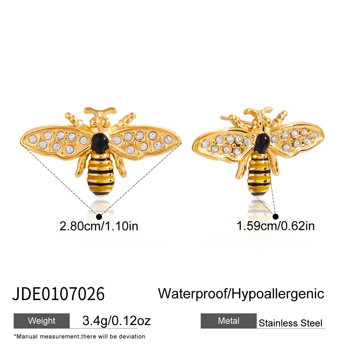 Conjunto de collar con colgante de abeja de acero inoxidable a la moda con temática de insectos, pendientes y pulsera de acero chapado en titanio para mujer