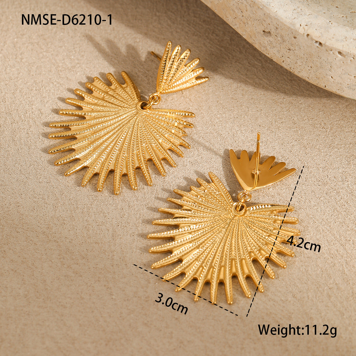 Pendientes de Borla a la Moda para Mujer con Diseño en Forma de Abanico de Acero Inoxidable con Baño de Oro de 18K
