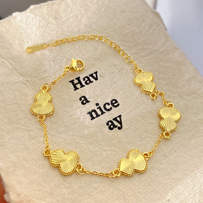 Minimalist Sweet Laser Plated Titanium Steel Floral Gourd Bracelet Necklace