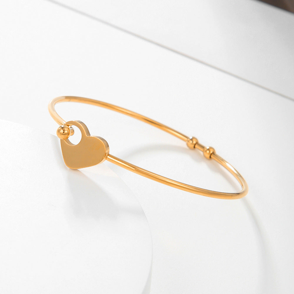 Minimalist Heart Stainless Steel Plated Cuff Bracelet for Women and Couples