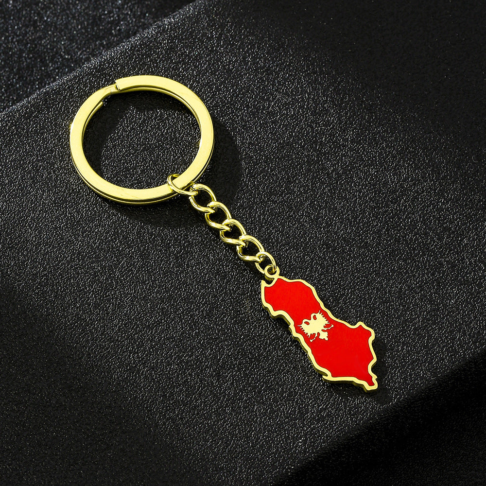 Llavero con diseño de águila de estilo étnico del mapa de Albania, de acero de titanio, accesorio unisex para recuerdo de viaje o regalo