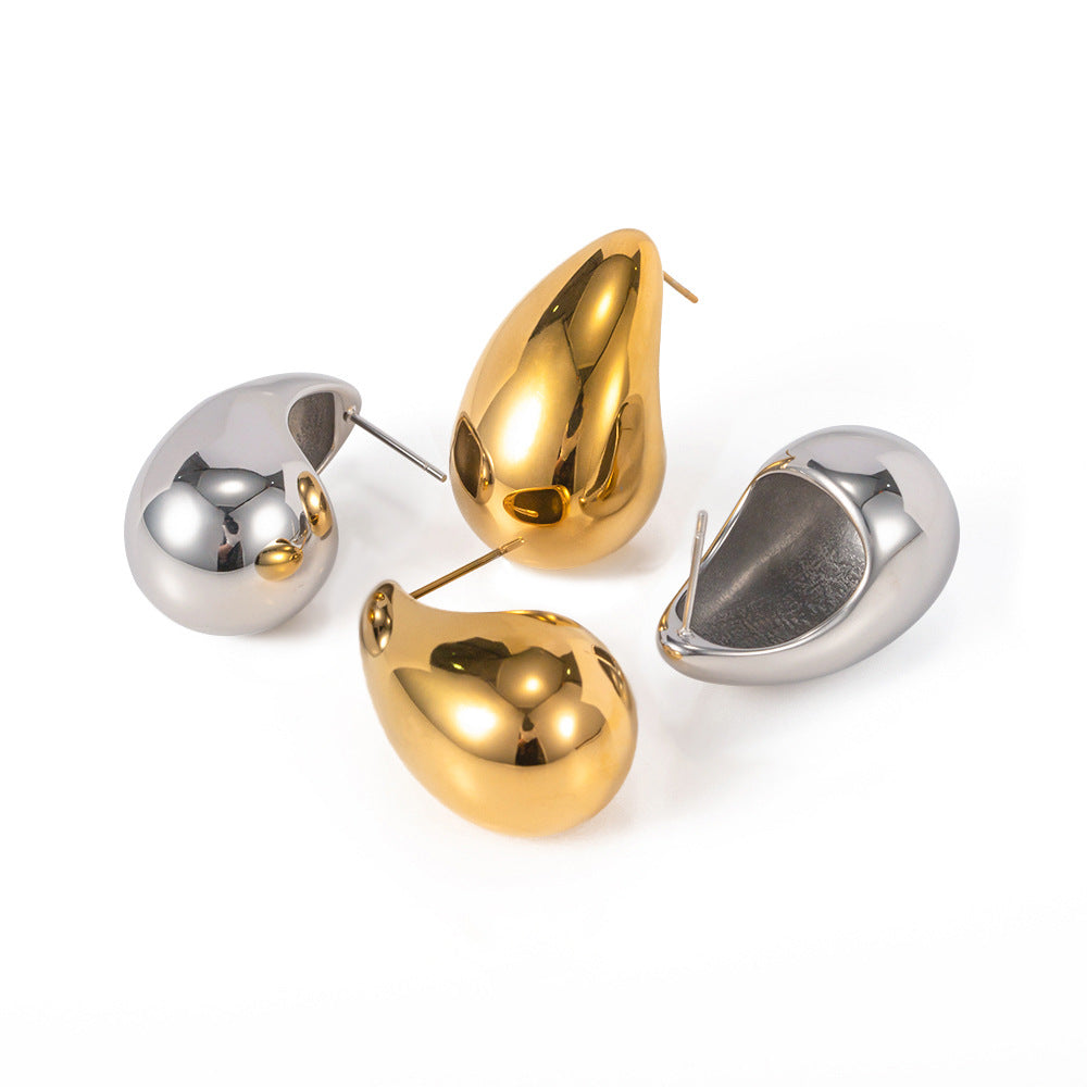 Pendientes Minimalistas de Gota de Agua Geométrica en Acero de Titanio con Chapado en Oro de 18K para Mujer