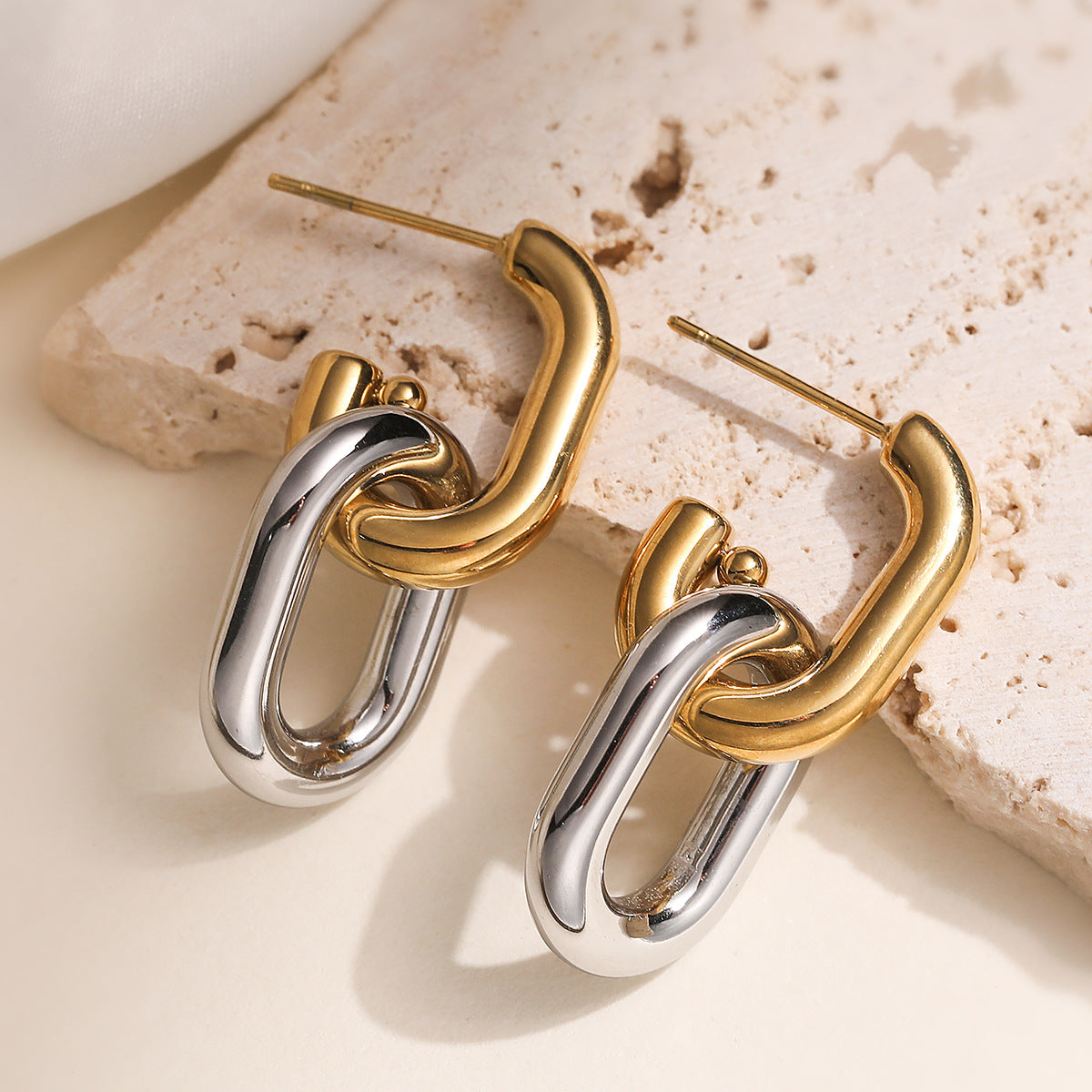 Minimalist Geometric 18K Gold Plated Stainless Steel Earrings for Women